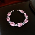 Bracelet ajustable en argent avec zircons roses rectangulaires et ovales clairs - Style 67# Argent Rose Large