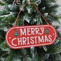 Oval red Christmas welcome plaque with Merry Christmas text and small green trees - Red Letter Plate (Wooden)
