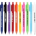 Rainbow set of 10 retractable neutral pens with pun slogans on white background - 10Pcs Thank You Puns Series