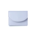 Korte lavendelkleurige minimalistische portemonnee met ronde flap en wit stiksel - Paars