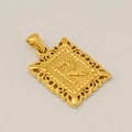 Pendentif carré doré avec une lettre R en relief et des motifs ajourés complexes - R-Pendentif Seul