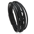 Detail of multi-layer black leather bracelet with infinity symbol and magnetic clasp - Infinity Black
