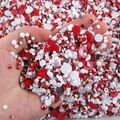 Close-up of mixed red and white resin pearls and rhinestones for DIY nail art and crafts - 30 g / White Red Series-08