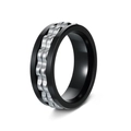 Men's black titanium steel ring featuring an inner rotating silver chain inlay - Black Ring + Silver Gear