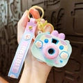 Cute pastel rabbit projection camera keychain with blue silicone strap and gold ring - Little Rabbit Projection Camera / Blue