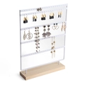 White metal 5-tier earring organizer stand with natural wooden base for jewelry display - 5 Layers 100 Holes / White