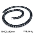 Classic 12mm wide black cuban link chain for men in 600mm length with lobster clasp - Black Necklace (KN199924-KFC)