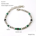 Kralenarmband van roestvrij staal met groene malachiet kralen en zwarte vulkanische steen - Malachiet & Lavasteen Stijl (ZS1811)
