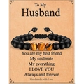 Herren Perlenarmband Tigerauge Schwarzer Onyx Ehemann Geschenk Karte Schmuck Top Neu - Gewebt 3 Tigerauge mit Karte