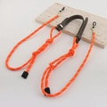 Adjustable orange braided rope glasses chain with brown leather neck pad and gold clips - Orange Red