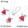 Christmas jewelry set with red enamel bell pendant and reindeer earrings in silver - Steel Color Jewelry Set (KS224052-GC)