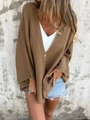 Détail d'un chemisier ample marron à col en v en tissu coton-lin pour un style bohème - 2XL / Brun