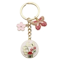 Golden keychain with pink flower and gradient butterfly pendants on a white background - Pink Butterfly Flower (ER692)
