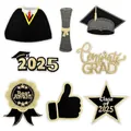Detail of 8-piece 2025 graduation black and gold embroidered patches for ironing on fabrics - 8Pcs Black Gold Graduation Patch Set