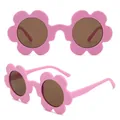 Pink matte flower shaped sunglasses with brown lenses for party and casual wear - C10-Matte Pink Frame Tea Lens