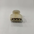 Small cream marble acrylic hair claw clip with gold metal spring for ponytail hairstyles - Khaki