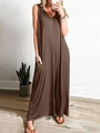 Detail of coffee brown sleeveless wide-leg jumpsuit with practical side pockets - Brown