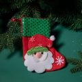 Red Christmas stocking with green sequin cuff and 3D Santa Claus applique detail - Santa Claus