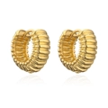 Polished 18K gold plated twisted hoop earrings with textured finish on white background - Gold