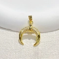 Gold-plated crescent moon pendant with micro-pave zircons on a white textured background - Gold Crescent - White Zirconia
