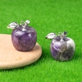 Mini apple pendant in purple natural crystal with silver leaf on green grass - Amethyst