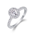 Macro detail of oval moissanite ring in 925 sterling silver with halo accent diamonds - US 7 / Oval Halo Style (R13340)