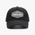 Black breathable baseball cap with grey hexagonal Jungle Bill patch and laser-cut vents - Adjustable / Black (25A342)