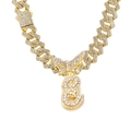 Golden hip hop necklace with iced out butterfly and dollar sign pendants - Gold Letter E