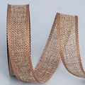 Linen Christmas ribbon in tan with satin scalloped wavy edges for DIY wreaths and bows - 2.5cm Wide / Brown