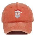 Detail of embroidered Santa Claus in sunglasses on washed vintage baseball cap fabric - Adjustable / Orange