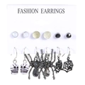 6-pair Halloween earring set featuring skulls, spiders, and webs in black and silver - Style 08 Gun Black Spider Web Set 3227