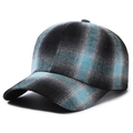 Klassische Baseballkappe mit blau-grauem Karomuster aus dickem Wollgemisch für alle - Verstellbar / Schwarz Blau