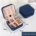 Boîte à bijoux en similicuir bleu marine avec fermeture éclair et velours rose - Version Pu - Bleu Foncé ; 10*10*5