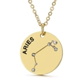 Gold-plated Aries constellation coin necklace with cubic zirconia star map and cross chain - Aries (KN117999-GC)