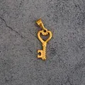 Vintage golden stainless steel heart key pendant with spiral design and heart handle - H06-Spiral Stem Heart Key