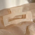 Large cream matte hair claw clip in square hollow design on elegant satin background - 10.5cm / Off White