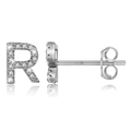 Sparkling S925 silver letter R stud earring with pavé zircon stones in a minimalist style - Silver R