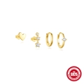 S925 sterling silver gold plated 4-piece earring set with heart stud and zircon bar - Gold Style 2