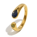 Minimalist 18K gold plated open ring with blue drop gem and green zircon accents - Snake Head Open Ring / Gold-Blue Green