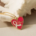 Collana dorata con pendente a cuore rosa inciso Hope su sfondo di corallo bianco - Cuore Rosso Rosa Speranza Nastro