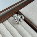 Minimalist silver multi-layered wrap ear cuff ring with high-polished metallic finish - Ear Cuffs / Thick Silver