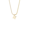 Detail of a 18K gold-plated H letter pendant on a sleek flat snake bone chain necklace - Style H
