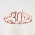Elegant rose gold 30th birthday crown tiara with pink rhinestones for women party - 30 Years Old / Rose Gold
