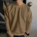 Heren trui in kaki wafelgebreide ruitstof met ronde hals voor een casual herfstlook - S / Khaki