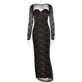 Ensemble robe moulante deux pièces en dentelle noire avec manches longues et doublure - S / Noir