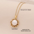 Gold stainless steel necklace with white imitation pearl heart pendant on beige background - 5# Flower (N1548)