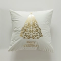 White Christmas pillow cover featuring golden tree print and Merry Christmas text - White Christmas Tree