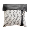 Luxury black faux leather pillow cover with golden button and herringbone pattern - Black New Style 03 Pillow Cover