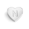 Silver stainless steel heart bead charm with engraved letter N for DIY jewelry - Letter N (Silver)