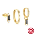 Three-piece gold S925 sterling silver earring set with black stones and zircon - Gold #7
